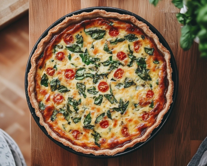 Crustless Quiche served on a plate with fresh herbs.