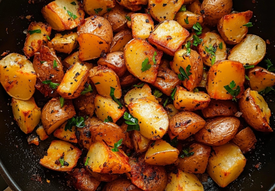 Breakfast Potatoes served with eggs and avocado.