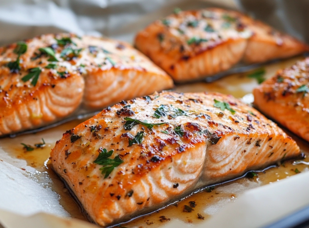 baked salmon fillet on plate