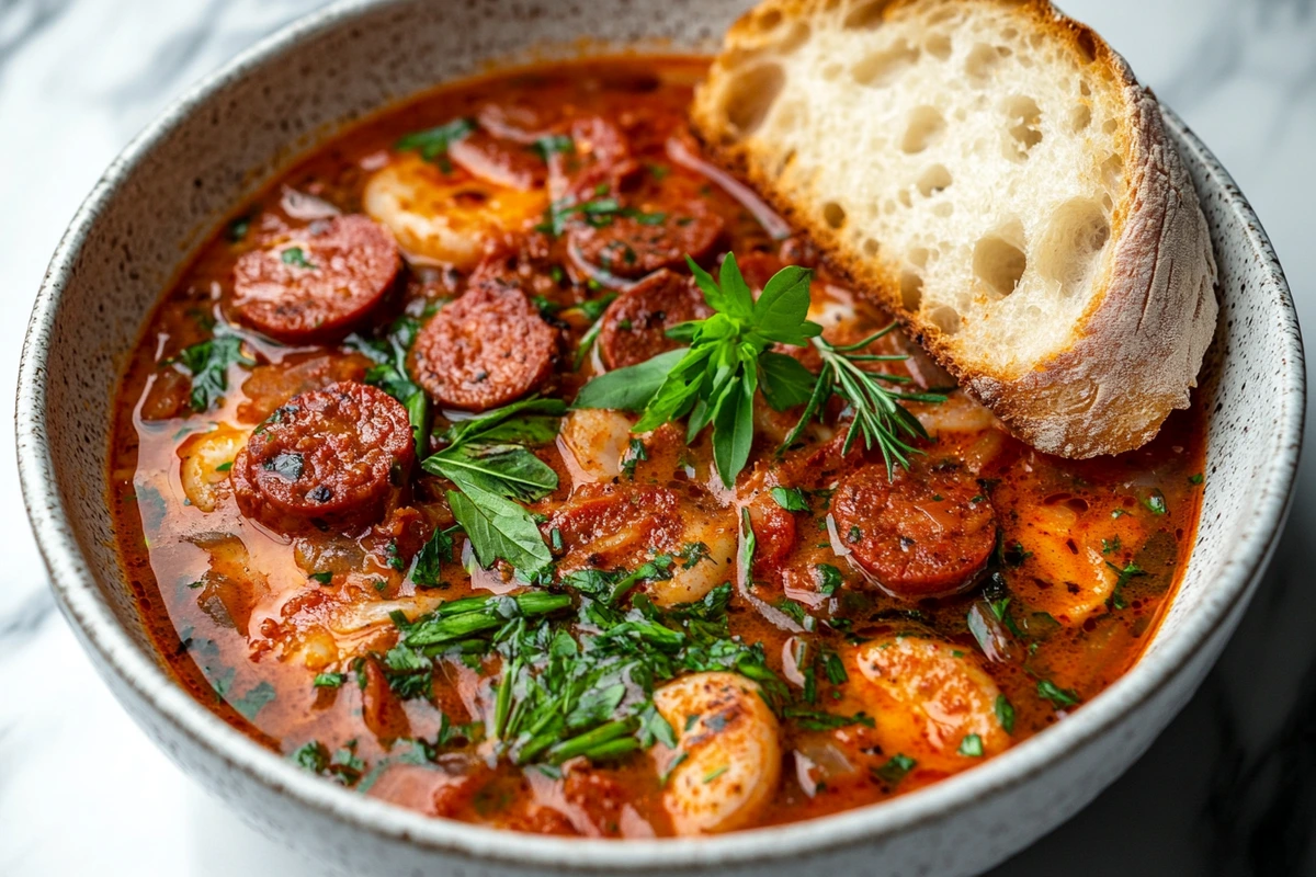 spicy chorizo soup serving
