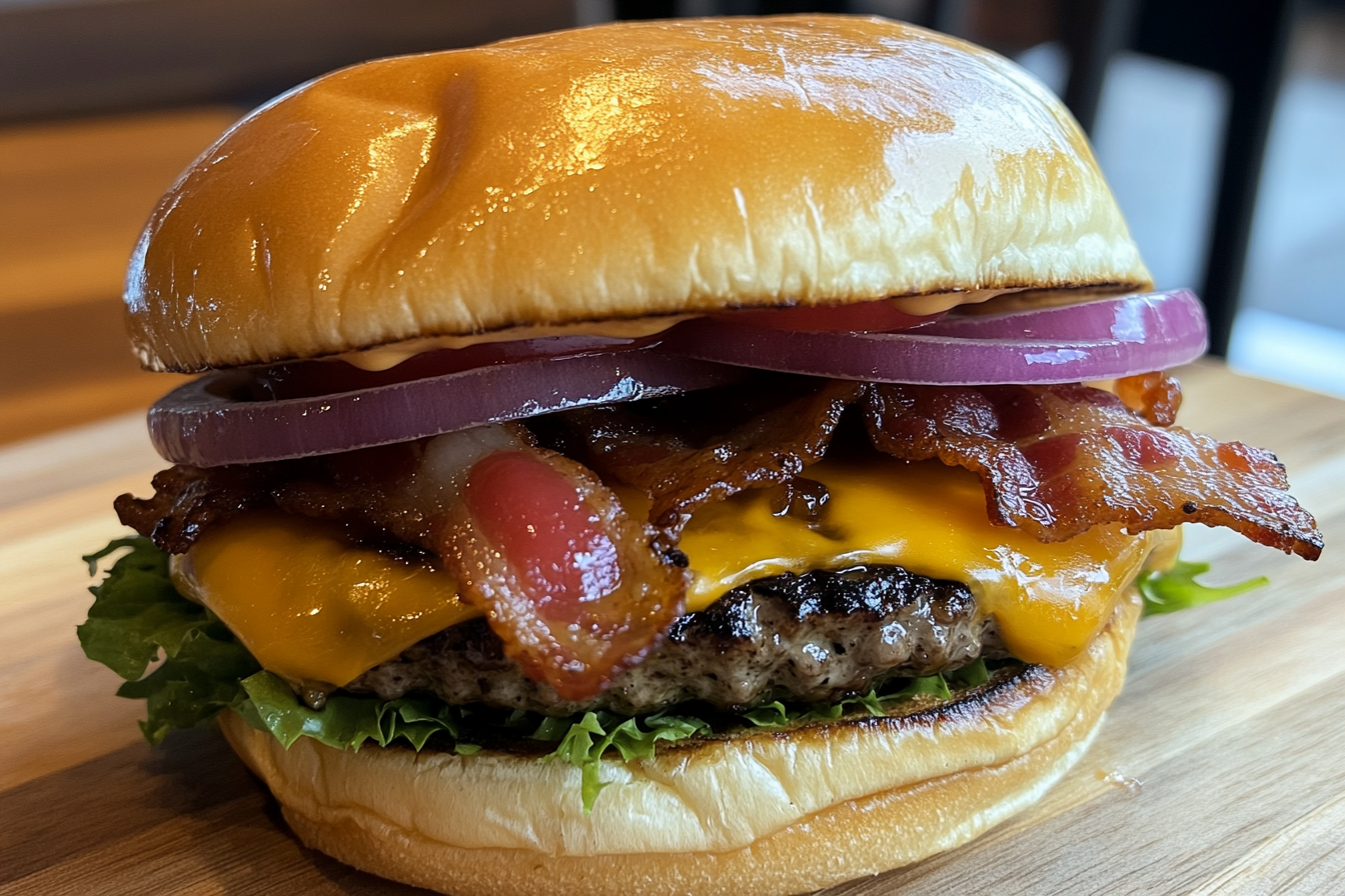 bacon cheeseburger closeup