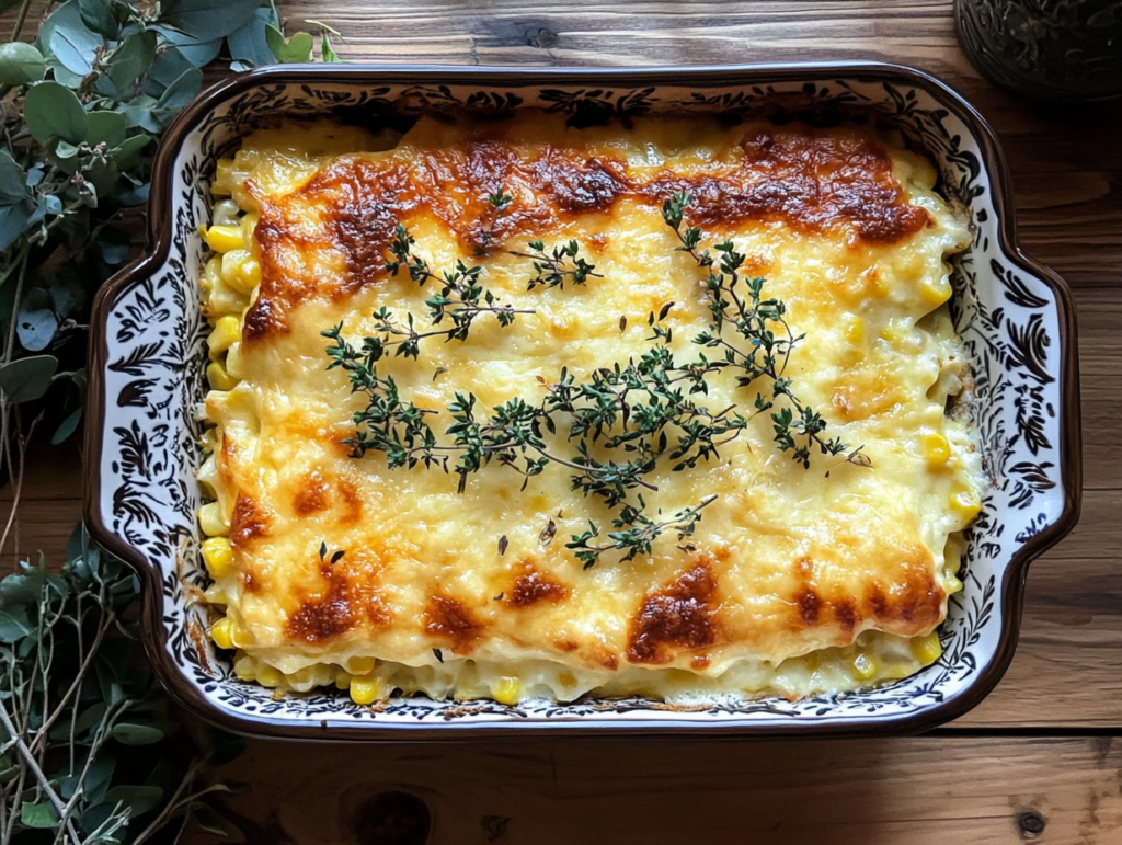 cream cheese corn casserole closeup
