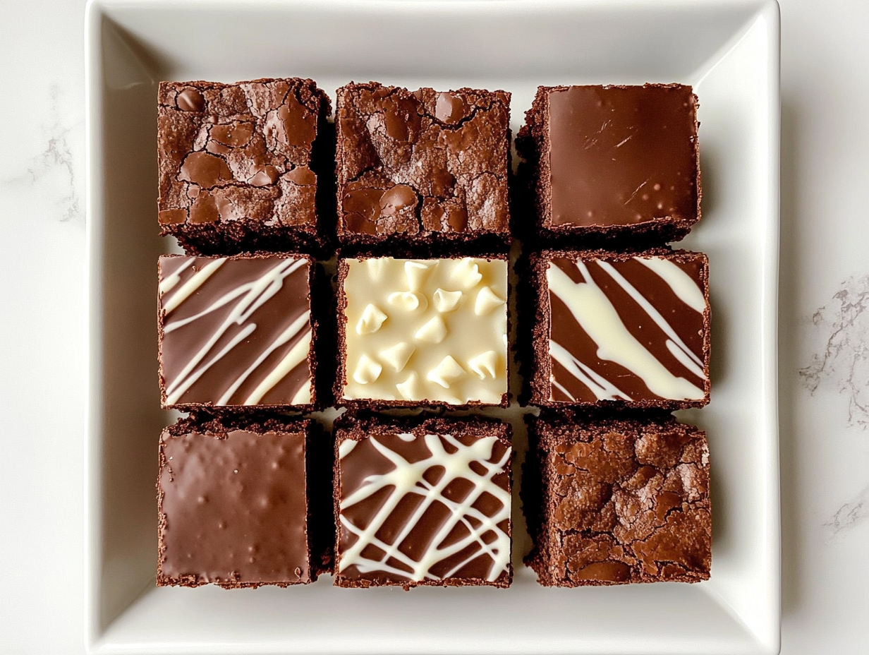 chocolate and white chocolate brownies closeup