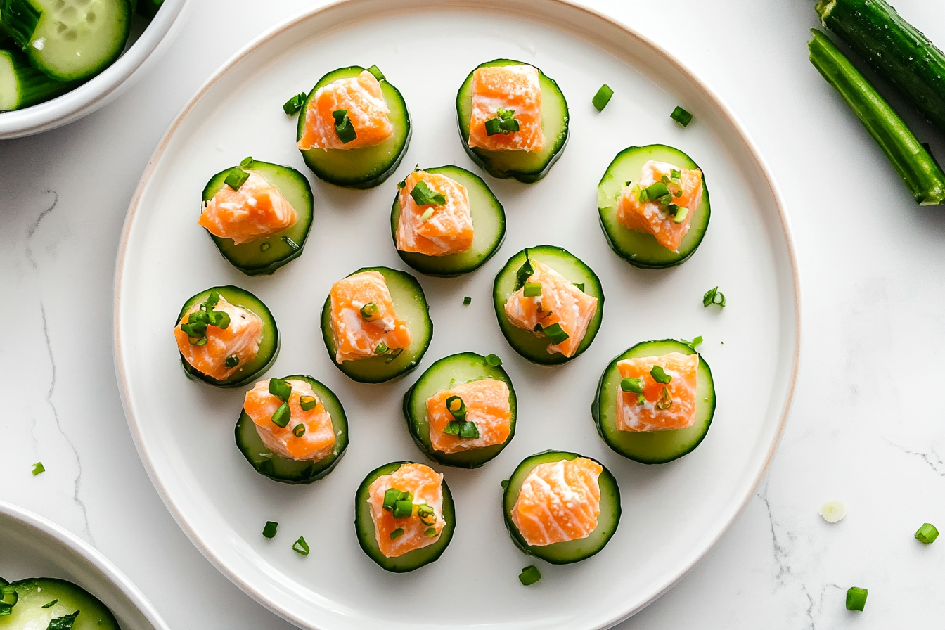 cucumber salmon bites platter