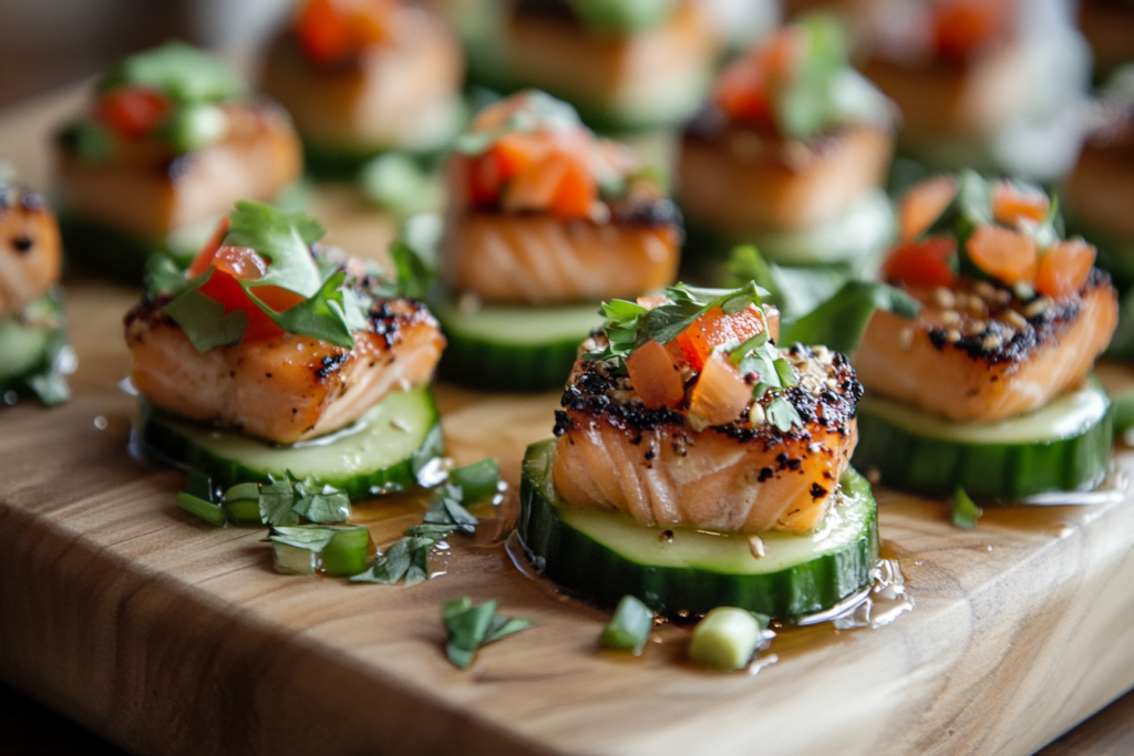 cucumber salmon bites appetizer tray