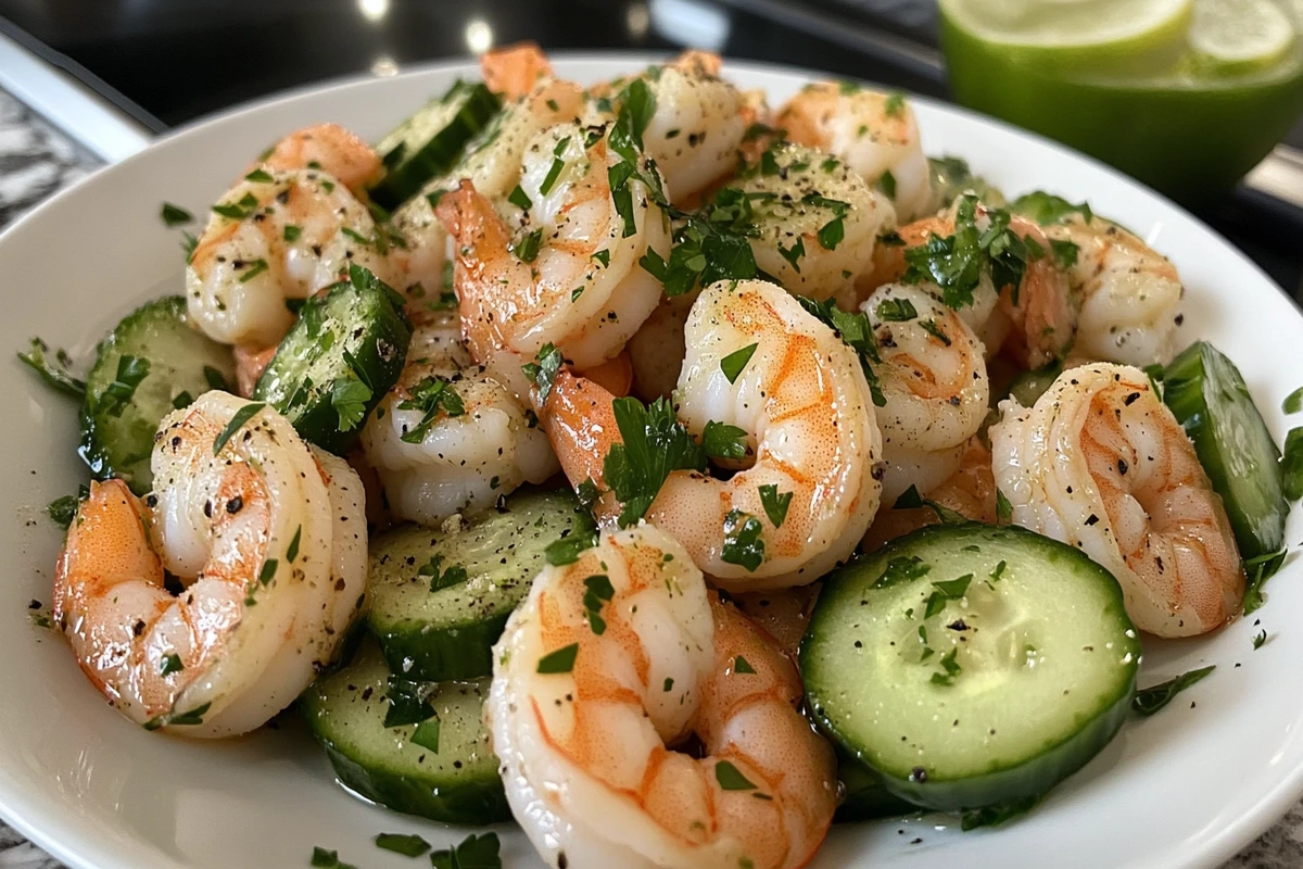 shrimp and cucumber salad recipe closeup