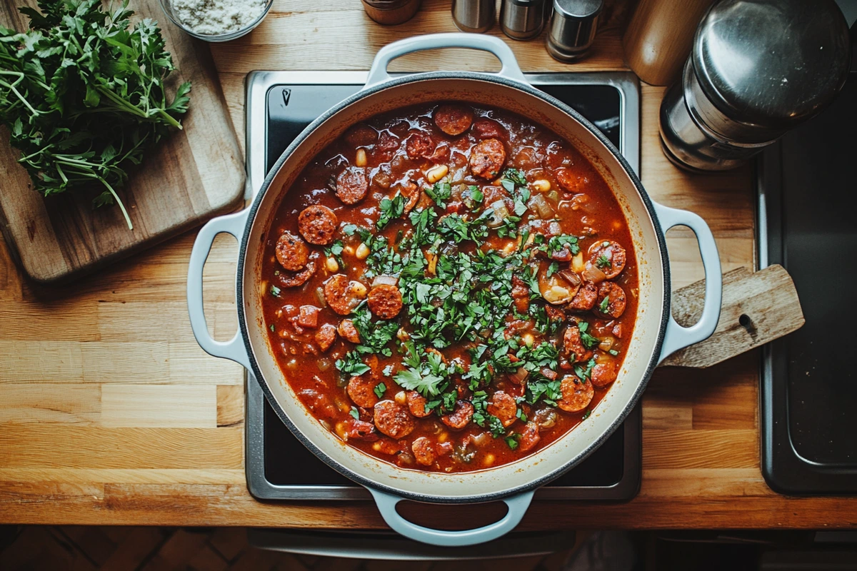 spicy chorizo soup closeup