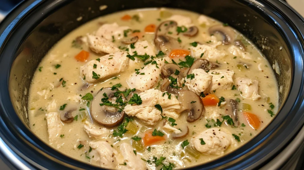 Cream of mushroom soup chicken slow cooker in a slow cooker