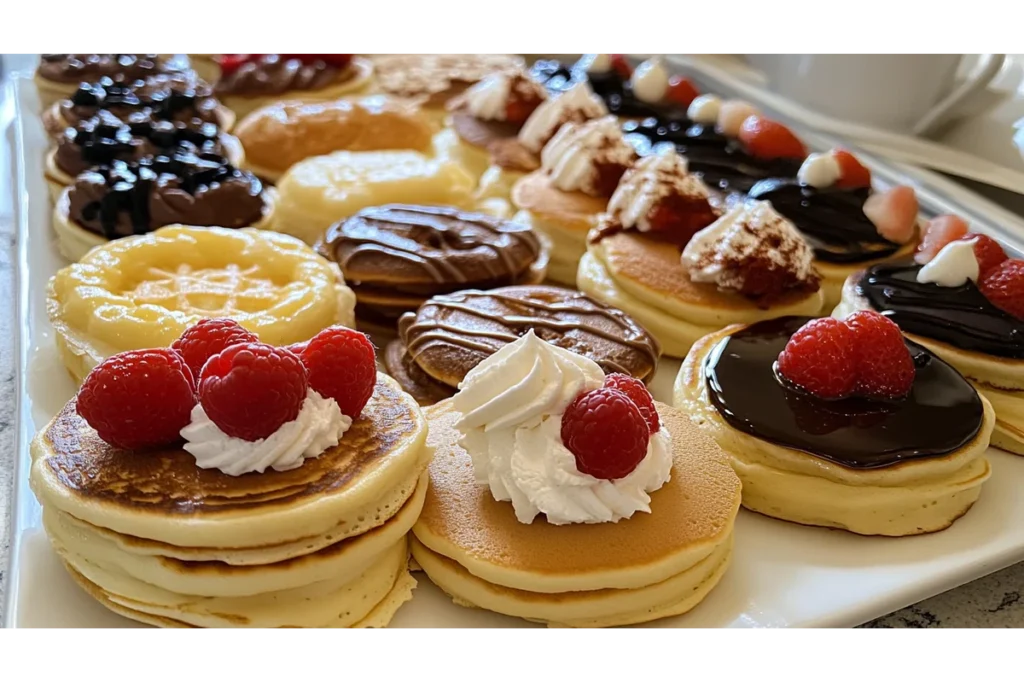 A plate of mini pancakes topped with fresh berries